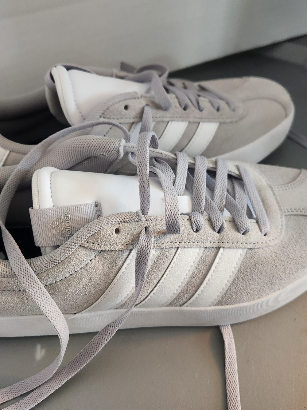 adidas Men’s Gray Suede Sneakers with White Stripes